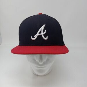 Atlanta Braves Hat Cap Fitted Mens 7 1/2 Blue Red MLB Baseball New Era Wool USA